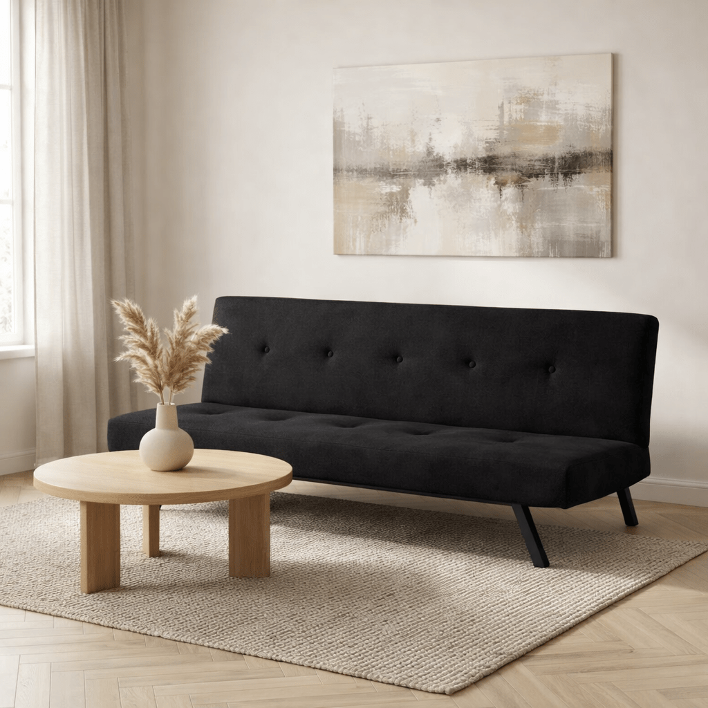 Slaapbanken - Slaapbank Zwart Stof 3 - Zits - 180 cm - Zonder armleuningen - Zoly - Dimehouse
