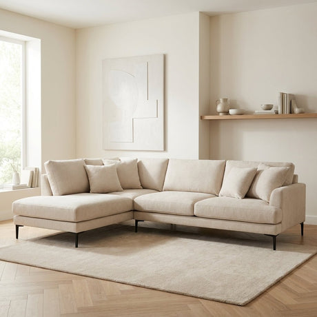 3-zits hoekbank Aivy stof beige sfeerfoto in modern interieur