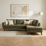 3-zits hoekbank Callum stof groen rechts sfeerfoto in modern interieur