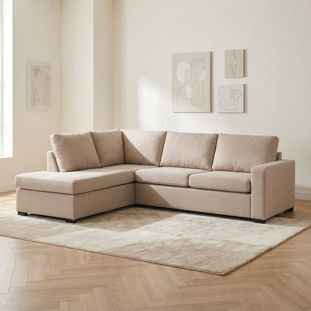 3-zits hoekbank Cooper stof beige sfeerfoto in modern interieur