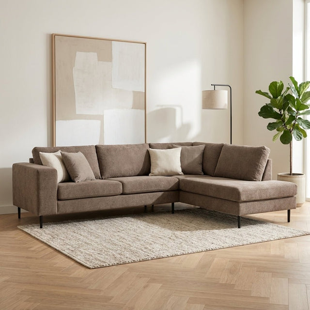 3-zits hoekbank Espen stof taupe rechts sfeerfoto in modern interieur