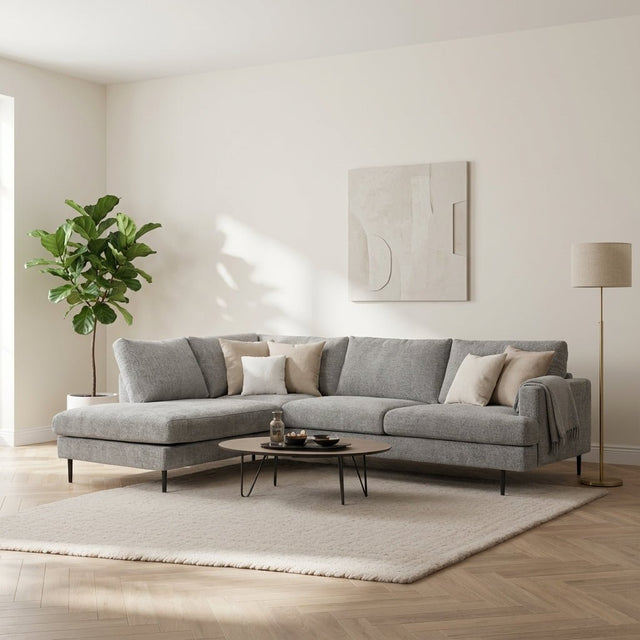 3-zits hoekbank Nevada stof beige links sfeerfoto in modern interieur