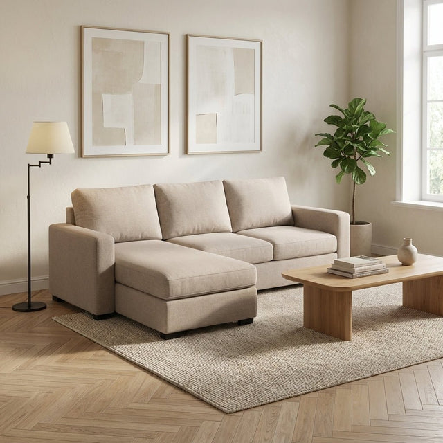 3-zits hoekbank chaise longue Lima beige sfeerfoto in modern interieur