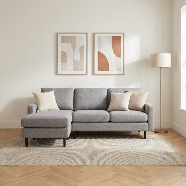 3-zits hoekbank chaise longue Miller grijs sfeerfoto in modern interieur