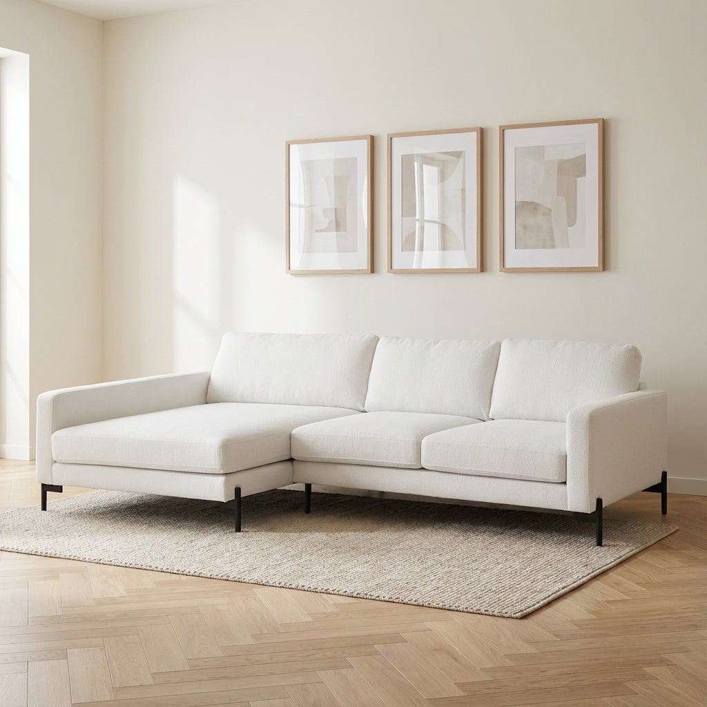 3-zits loungebank Neva bouclé stof wit sfeerfoto in modern interieur