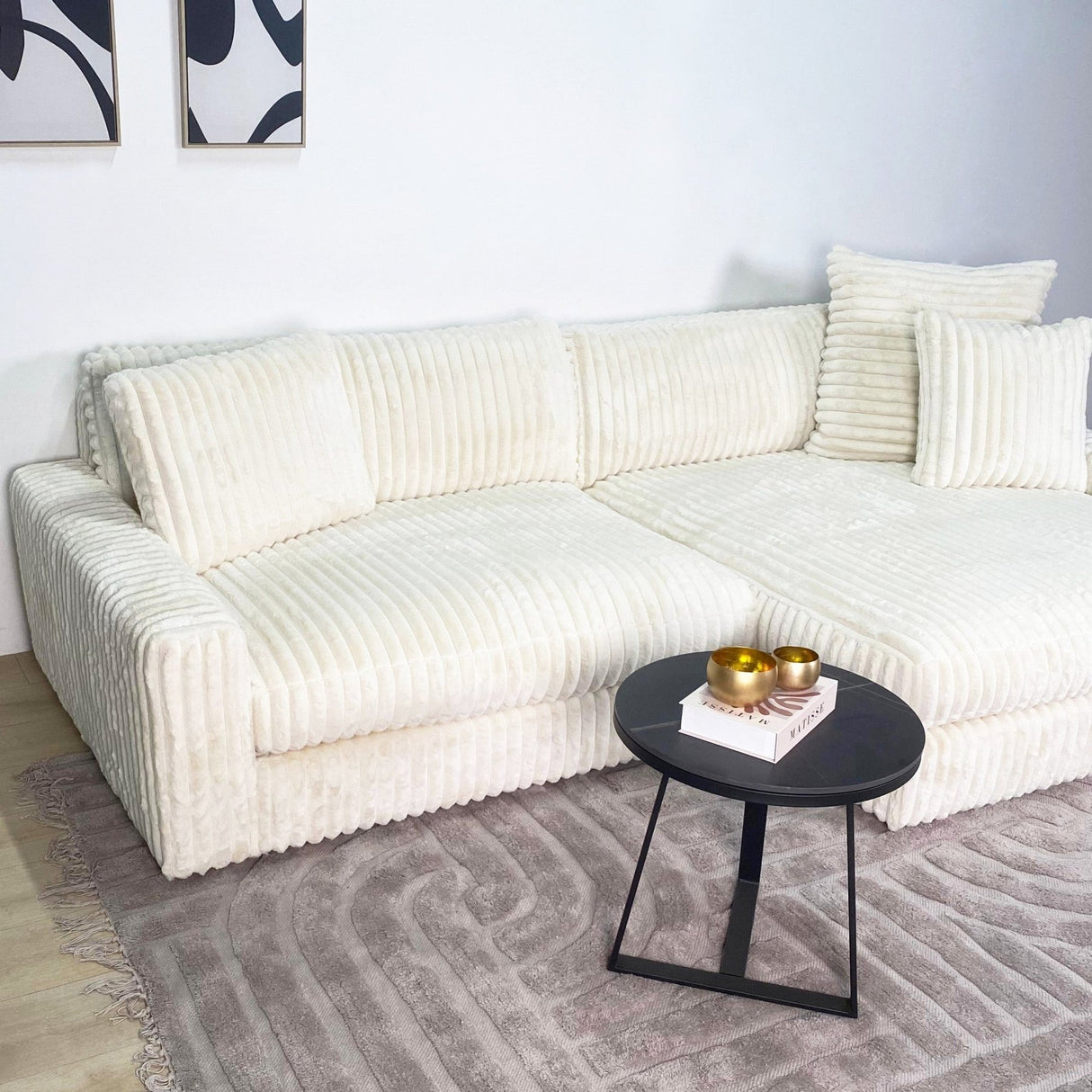 3-zits loungebank Nia ribstof beige