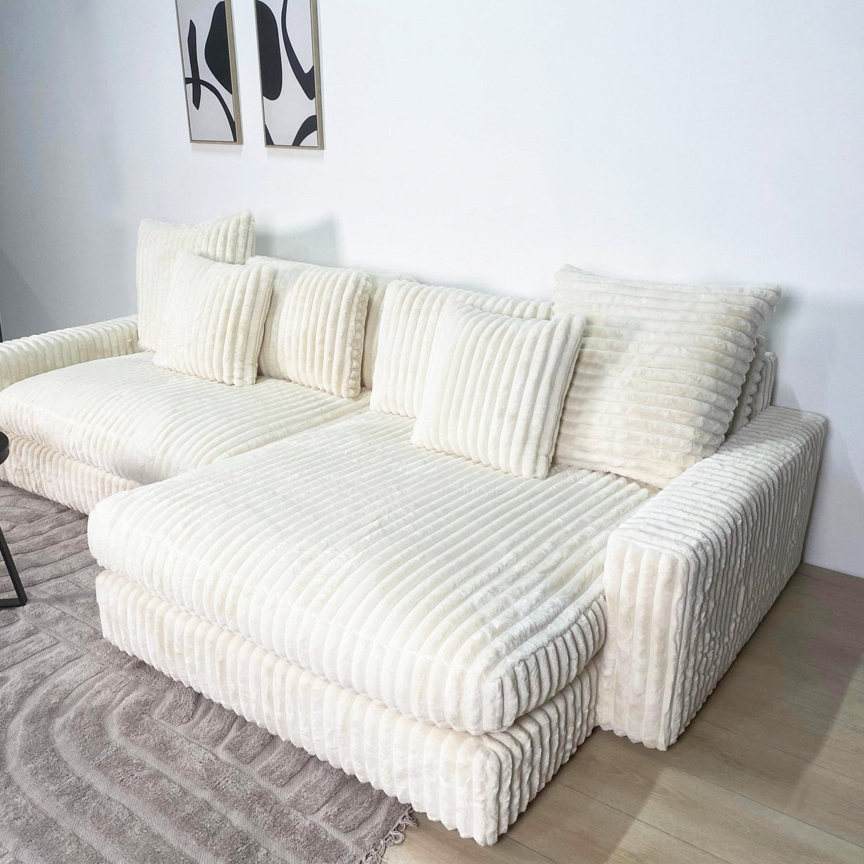 3-zits loungebank Nia ribstof beige