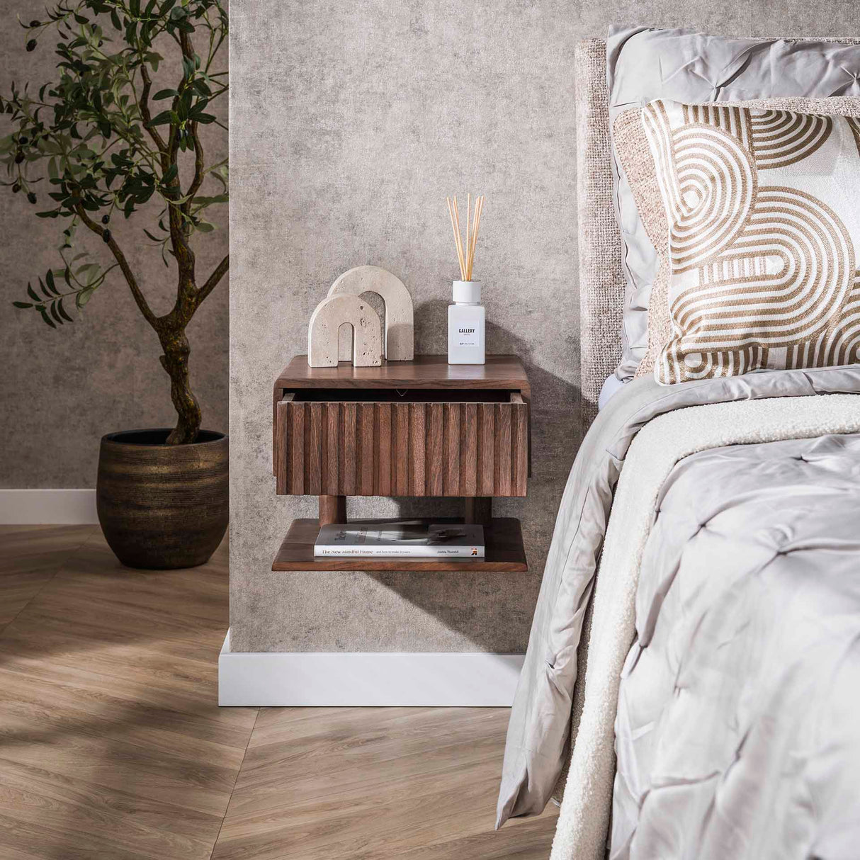 Zwevend Nachtkastje Dex Acaciahout Drift Brown 1 Lade Open Plank