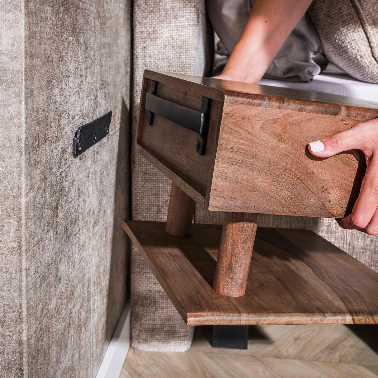 Zwevend Nachtkastje Dex Acaciahout Drift Brown 1 Lade Open Plank