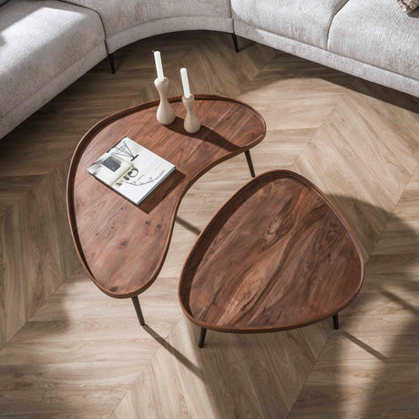 Salontafelset Kira Organisch Acaciahout Bruin Set van 2