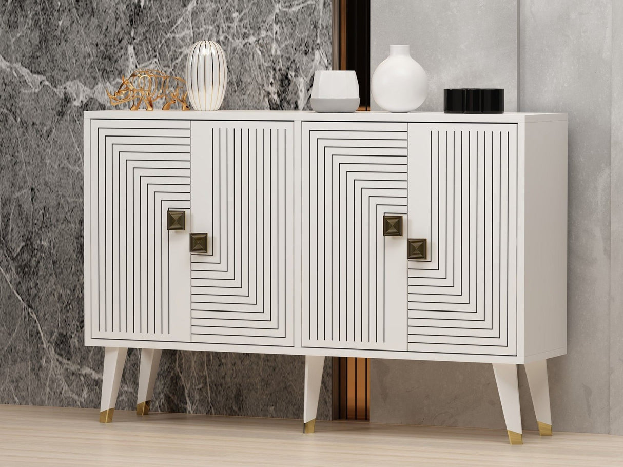 Ahart sidetable wit met goud 120 cm Wit, Goud Gemelamineerd houtcomposiet