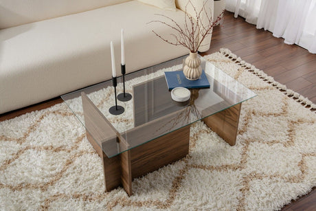 Rechthoekige Moderne Salontafel Vetroni Walnoot Look - Glas - 105x65 cm