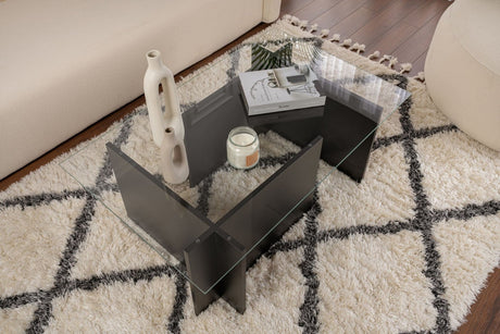 Rechthoekige Moderne Salontafel Vetroni Zwart Hout Look - Glas - 105x65 cm