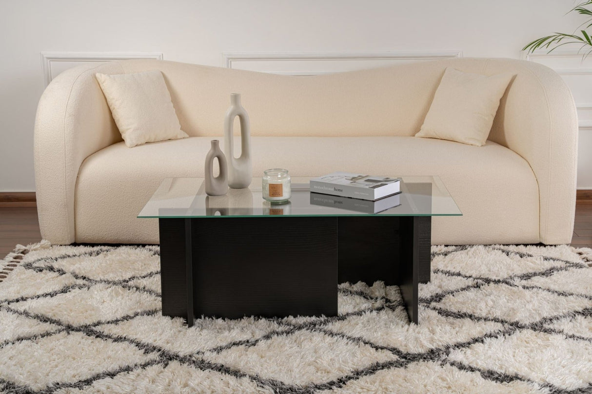 Rechthoekige Moderne Salontafel Vetroni Zwart Hout Look - Glas - 105x65 cm
