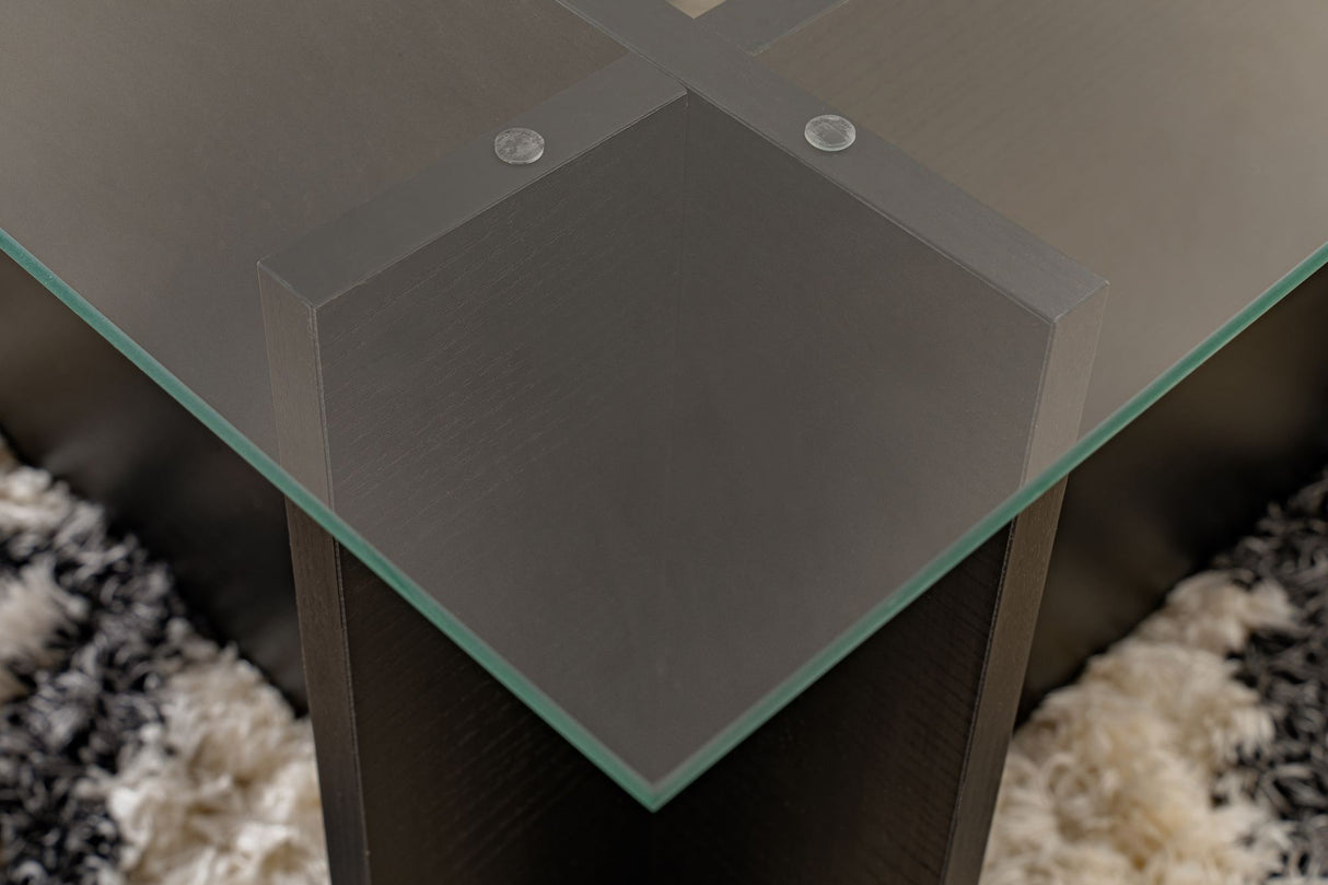 Rechthoekige Moderne Salontafel Vetroni Zwart Hout Look - Glas - 105x65 cm