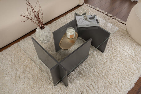 Rechthoekige Moderne Salontafel Vetroni Antraciet - Glas - 105x65 cm