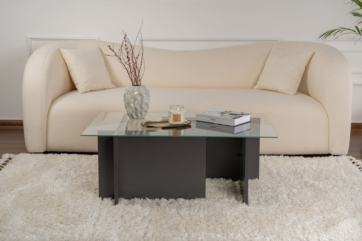 Rechthoekige Moderne Salontafel Vetroni Antraciet - Glas - 105x65 cm