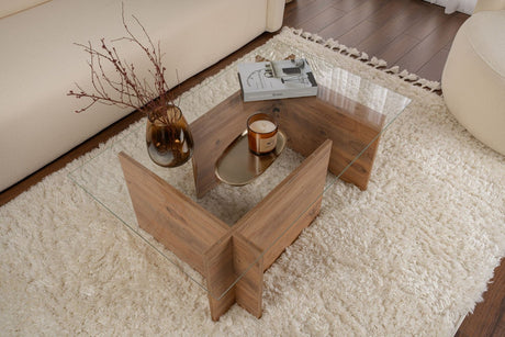 Rechthoekige Moderne Salontafel Vetroni Atlantisch Dennenhout Look - Glas - 105x65 cm