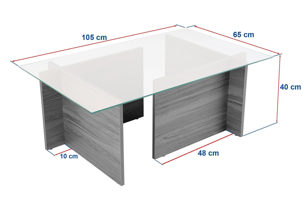 Rechthoekige Moderne Salontafel Vetroni Grijs - Glas - 105x65 cm