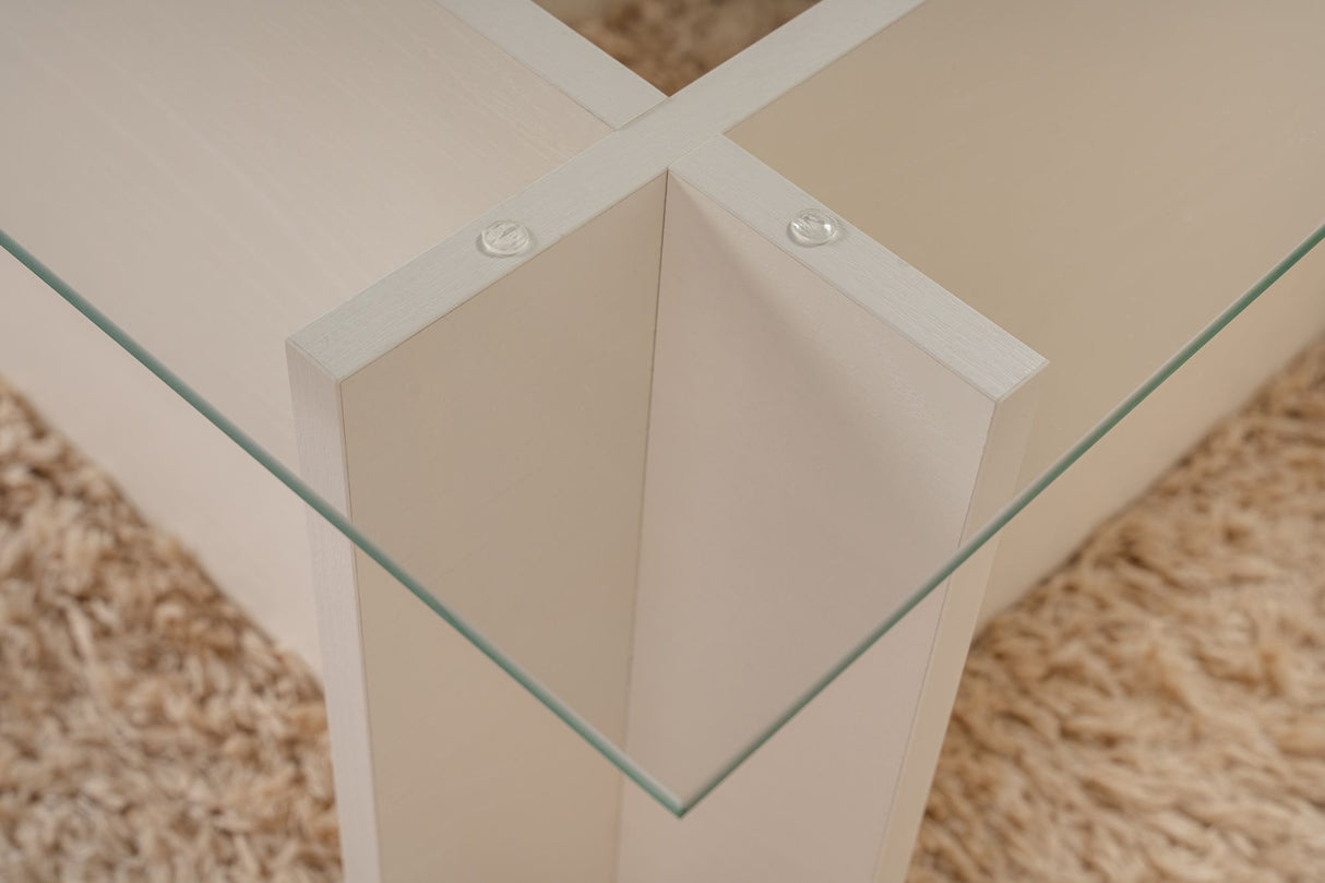 Rechthoekige Moderne Salontafel Vetroni Wit Hout Look - Glas - 105x65 cm