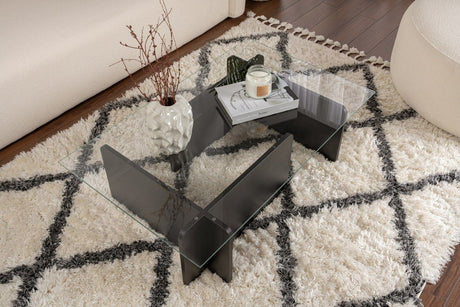 Salontafel Zwart Hout Melamine Glas Opal 105x65x30 cm