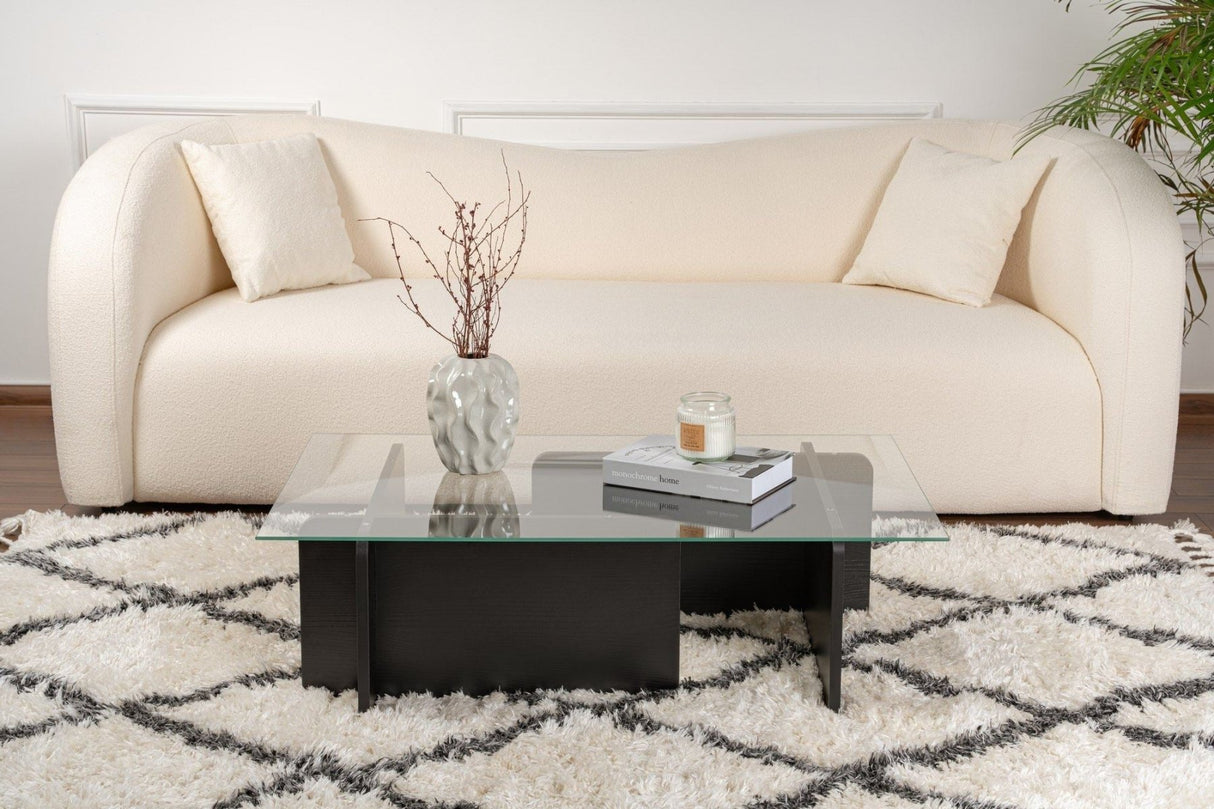 Salontafel Zwart Hout Melamine Glas Opal 105x65x30 cm