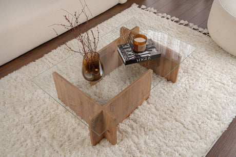 Salontafel Atlantisch Dennenhout Melamine Glas Opal 105x65x30 cm