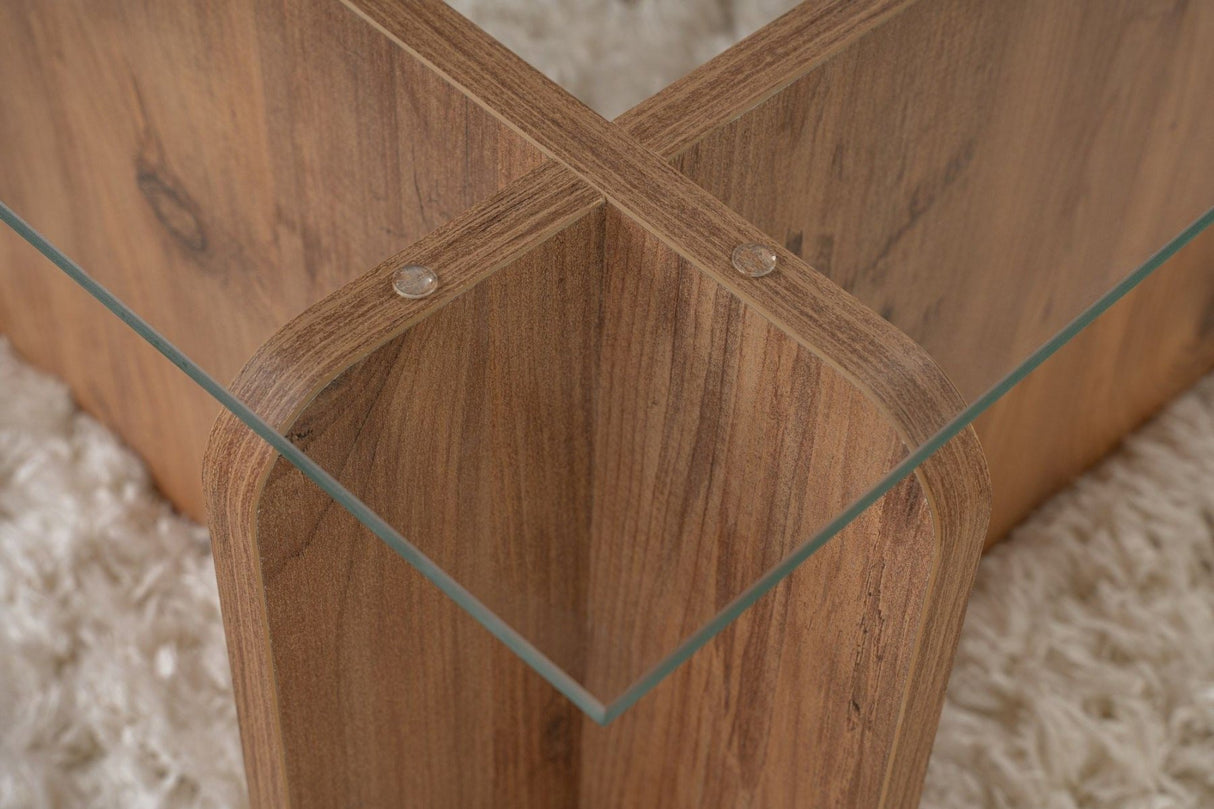 Salontafel Atlantisch Dennenhout Melamine Glas Opal 105x65x30 cm