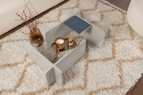Salontafel Grijs Melamine Glas Opal 105x65x30 cm