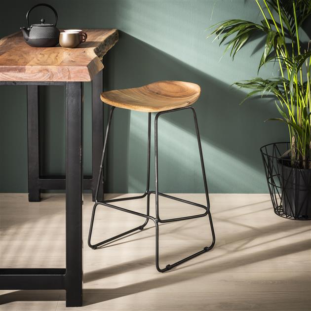 Set van 4 Industriële Barkrukken Acaciahout Elly - Zithoogte 71 cm - Zonder Rugleuning