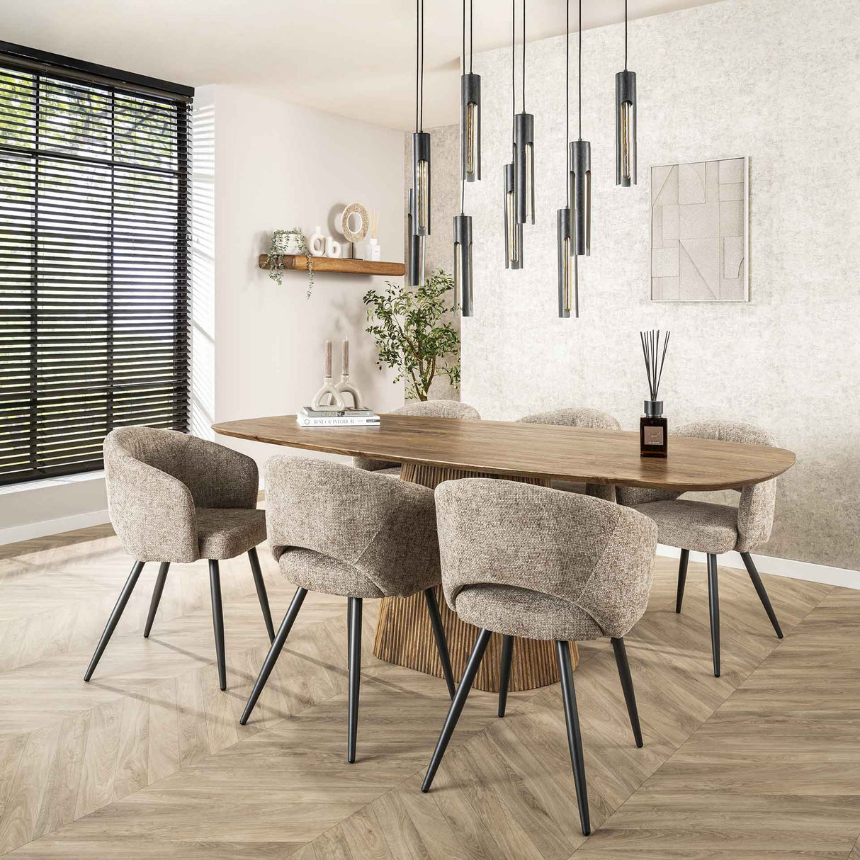 Set van 2 Eetkamerstoelen Bouclé Ole - Met Armleuningen