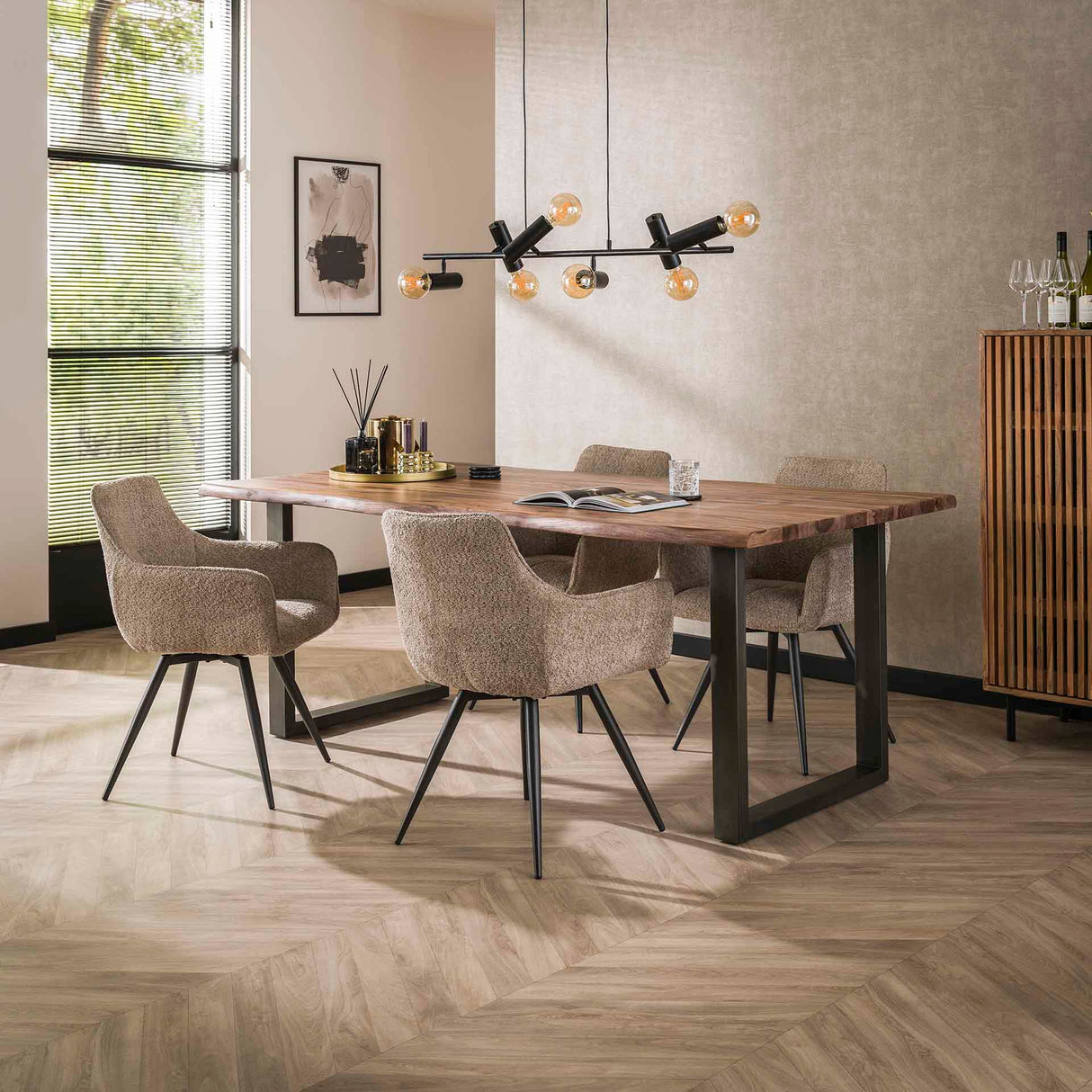 Set van 2 eetkamerstoelen Bouclé zand draaibaar Syro