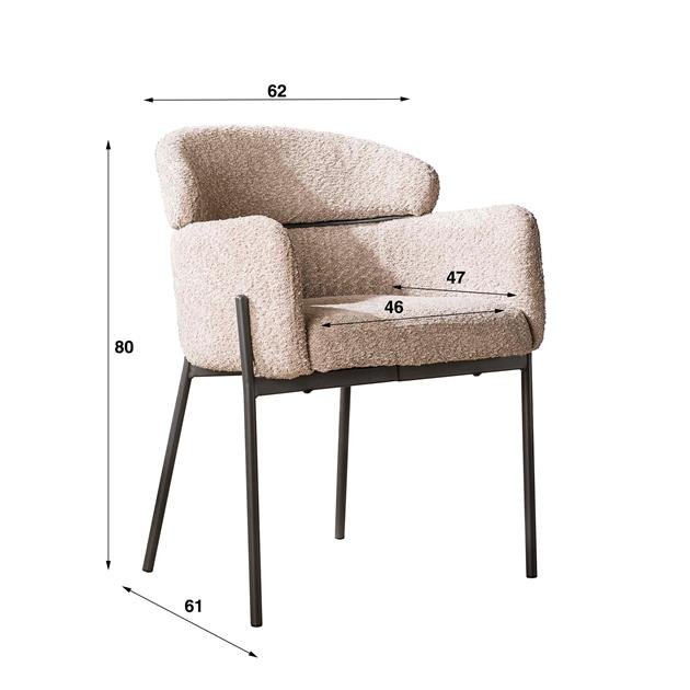 Eetkamerstoel Lola bouclé stof beige met ronde rug en arm