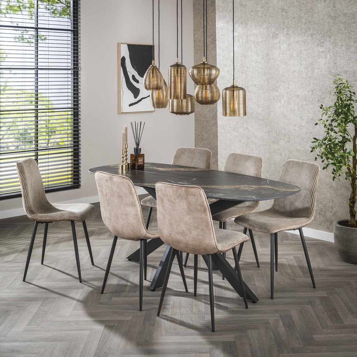 Set van 4 Eetkamerstoelen Koda Ribstof Zandkleur - Zonder Armleuningen