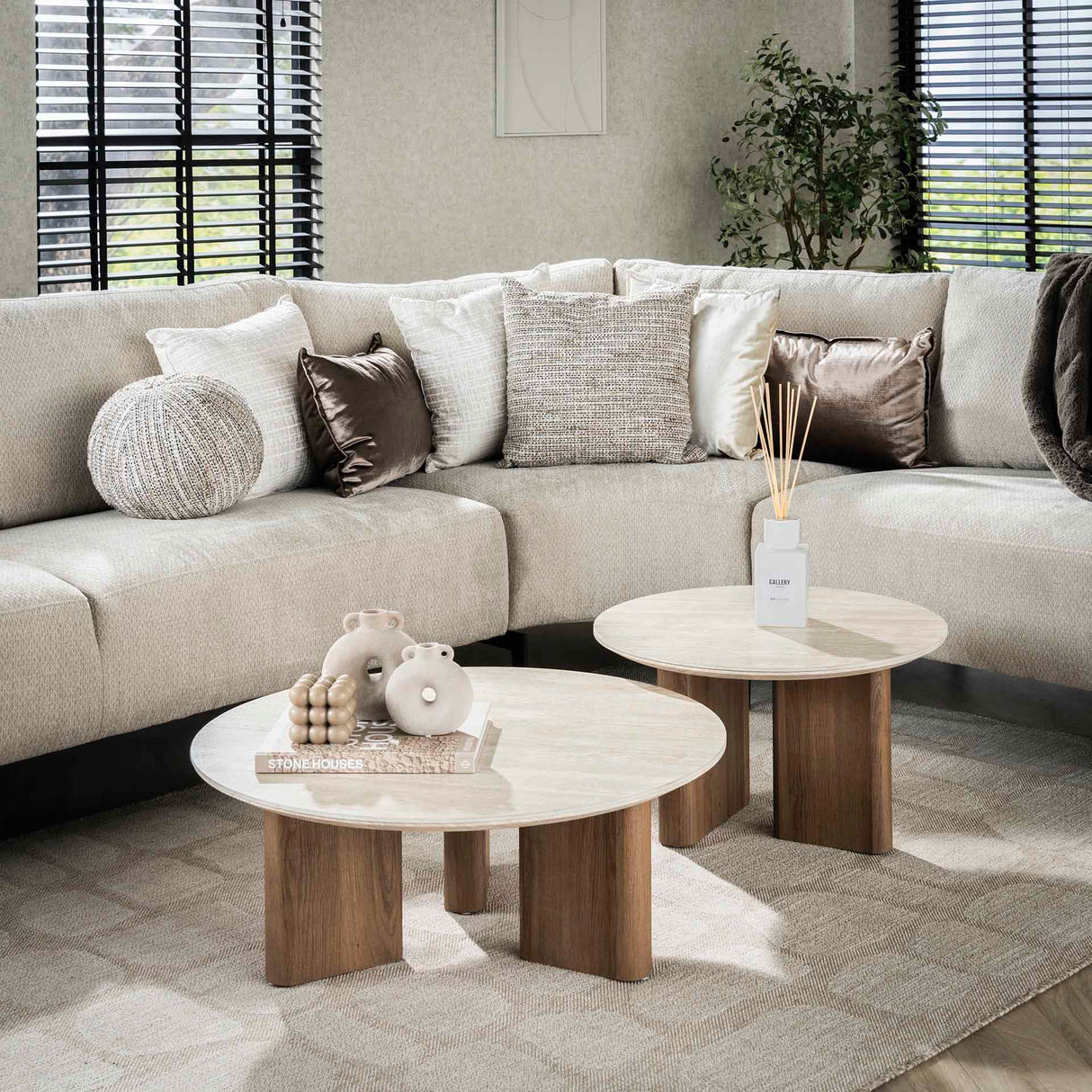 Salontafelset Trias Rond Keramiek Travertin (2-delig)