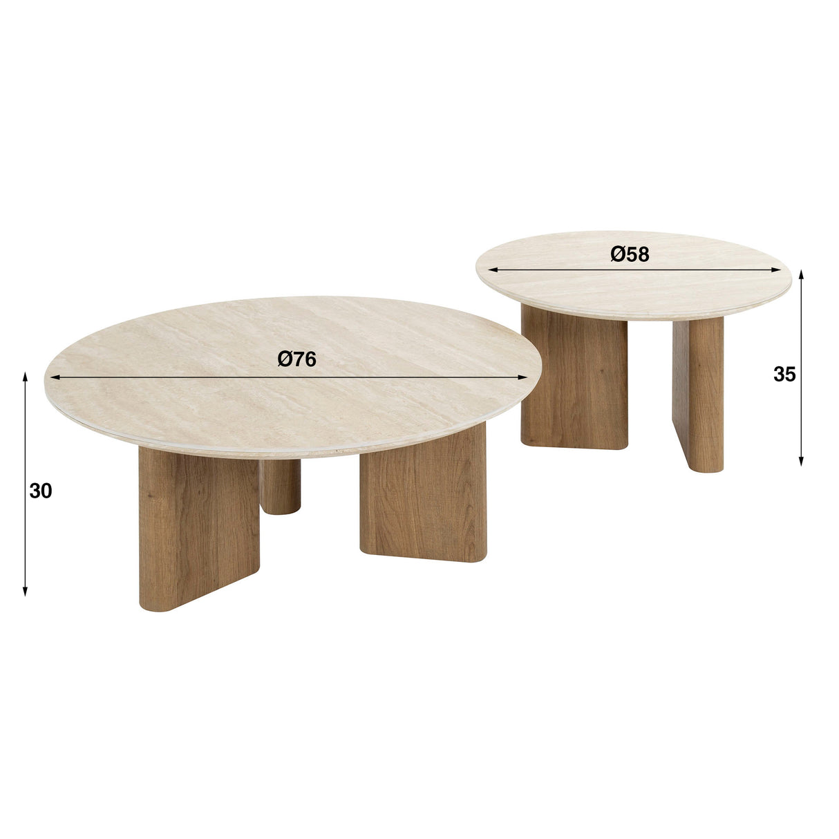 Salontafelset Trias Rond Keramiek Travertin (2-delig)