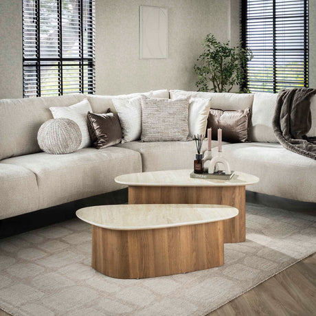 Salontafelset Trias Set van 2, Driehoekig, Travertin Look