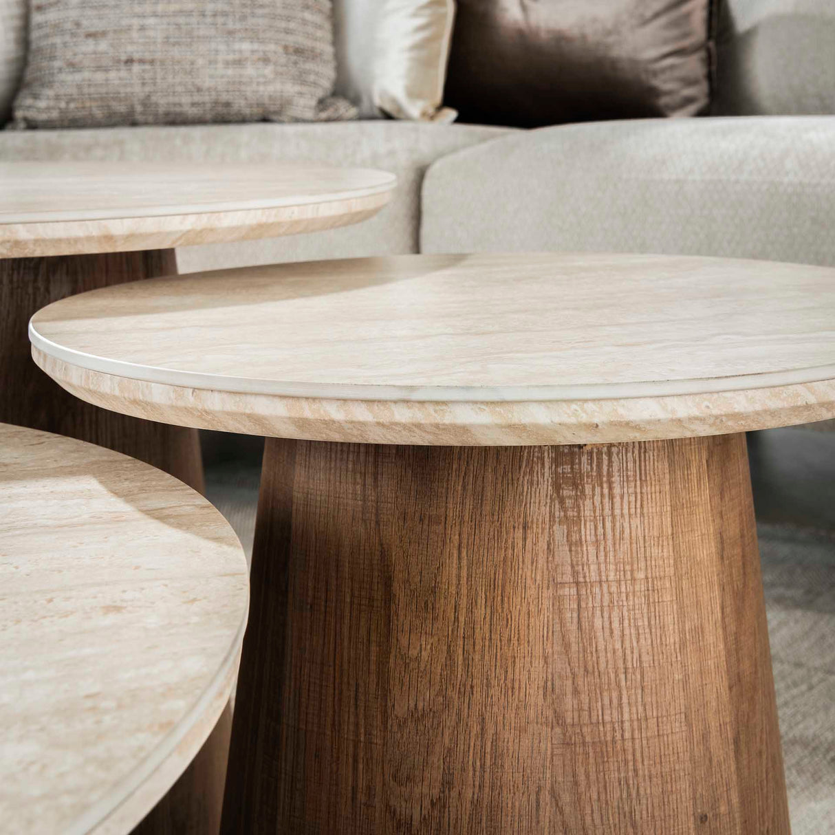 Trio Ø80 Salontafel set Keramiek Travertine