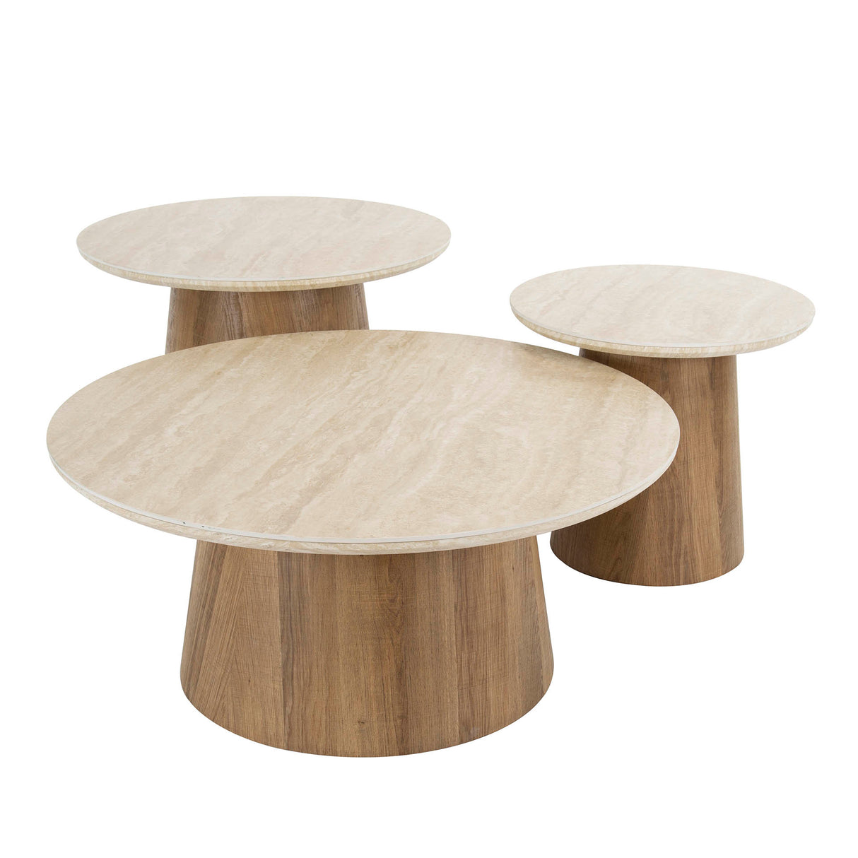 Trio Ø80 Salontafel set Keramiek Travertine