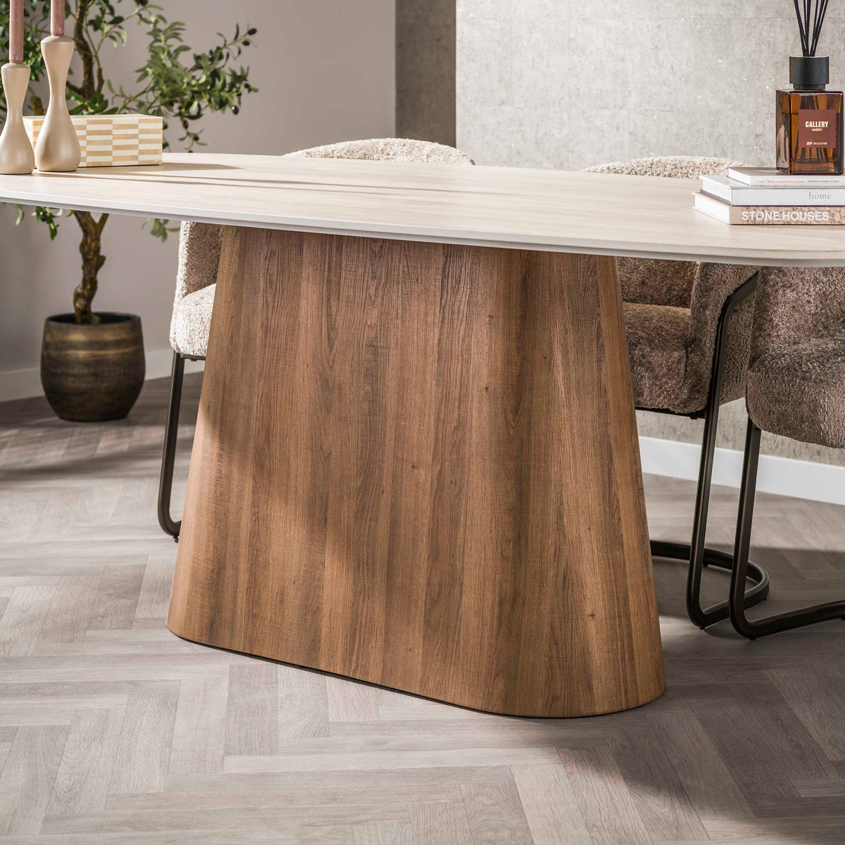 Deens Ovaal Eettafel Jimi 215 cm 3D Keramiek Travertine