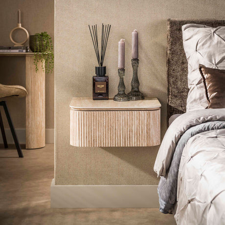 Zwevend nachtkastje met 1 lade Jimi beige keramiek travertin