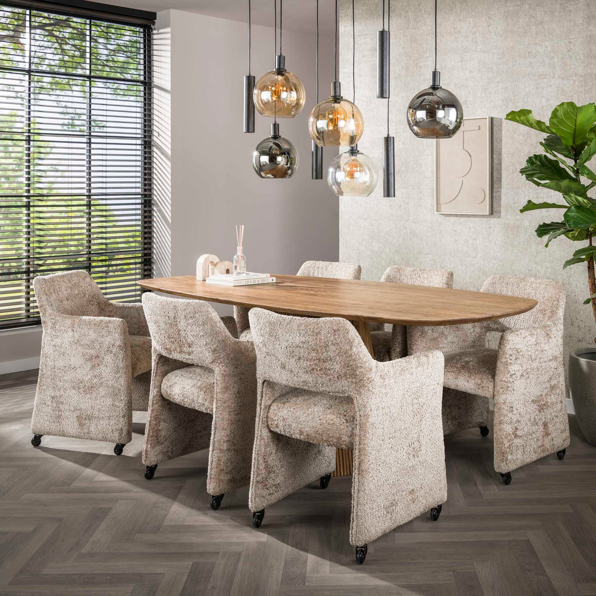 Set van 2 Eetkamerstoelen Capri Alura zand Stof met wieltjes