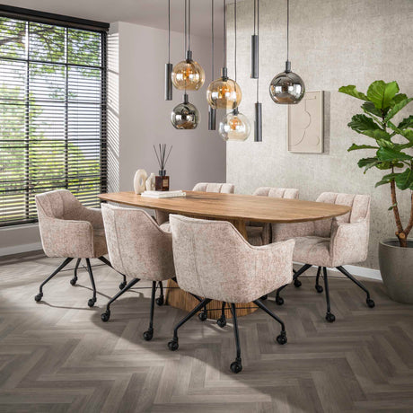 Set van 2 Eetkamerstoelen Tova Stof Hoven Rich Zand Met Wieltjes