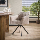 Set van 2 Eetkamerstoelen Lino Chenille Stof Rich Zand Draaibaar