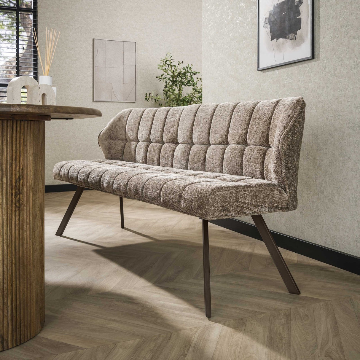 Eetkamerbank Raster Chenille Bruin