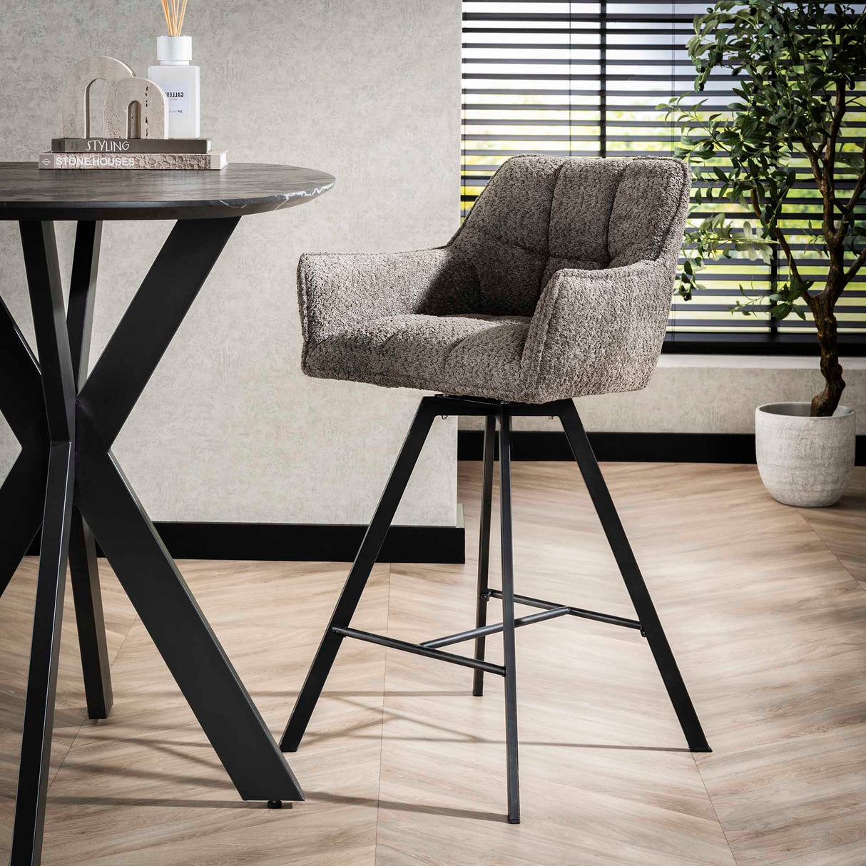 Barkruk Lino Bouclé Taupe Draaibaar