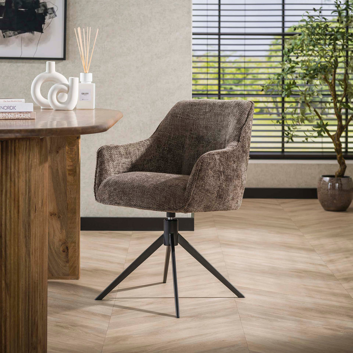 Set van 2 eetkamerstoelen Chia Rich Stof Taupe Draaibaar