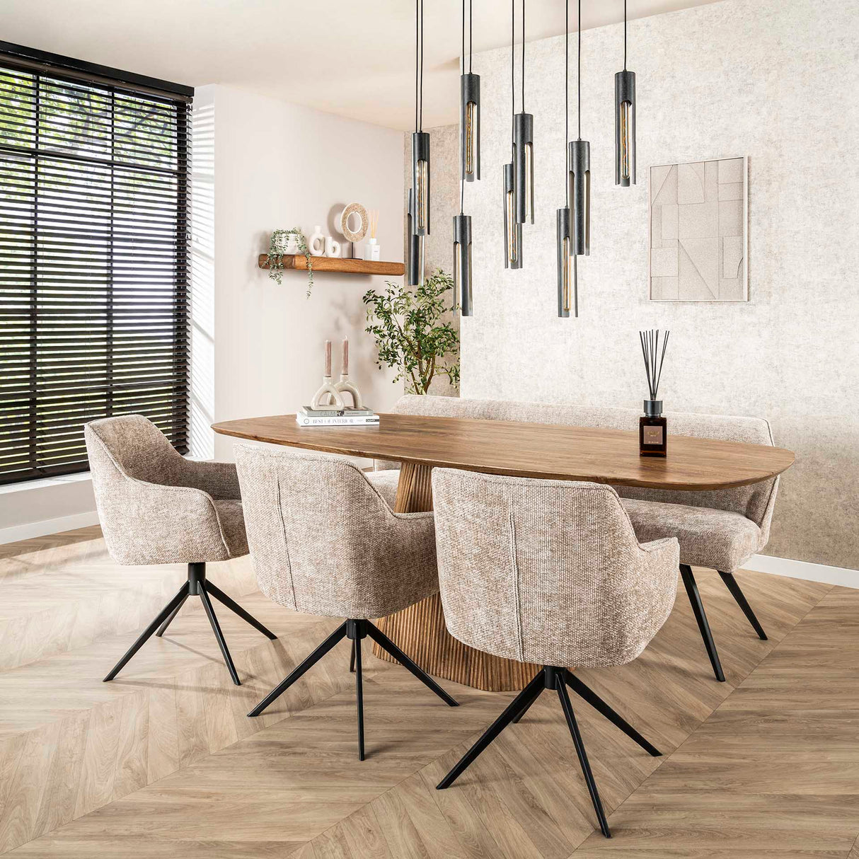 Set van 2 eetkamerstoelen Chia Rich Stof Zand Draaibaar