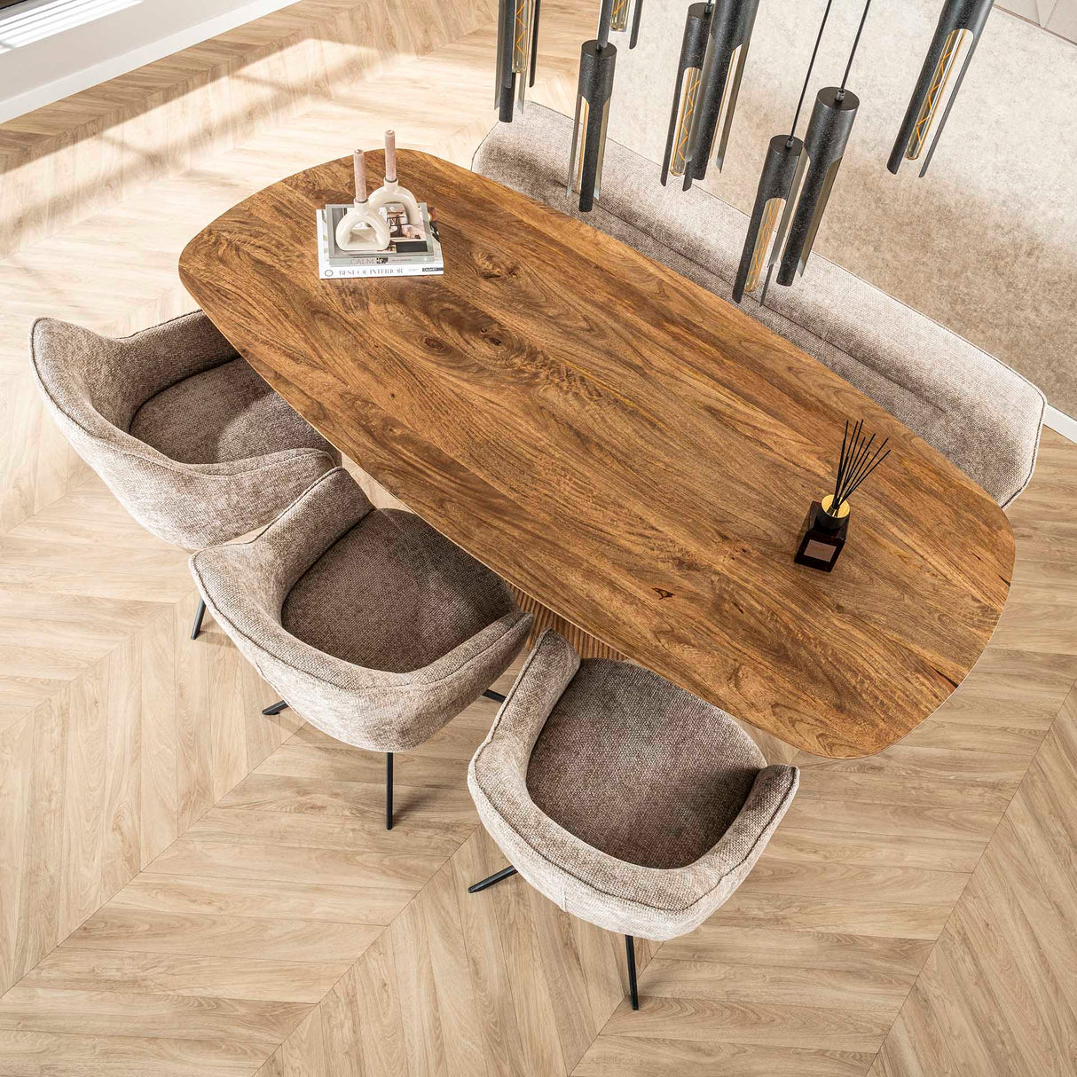 Set van 2 eetkamerstoelen Chia Rich Stof Zand Draaibaar