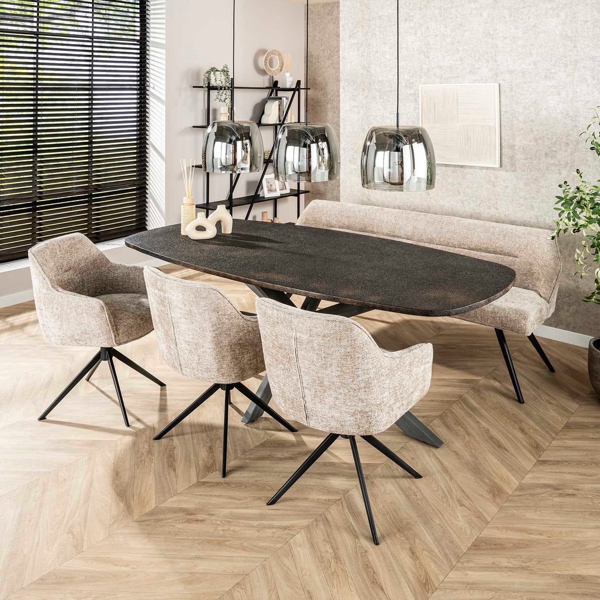 Set van 2 eetkamerstoelen Chia Rich Stof Zand Draaibaar
